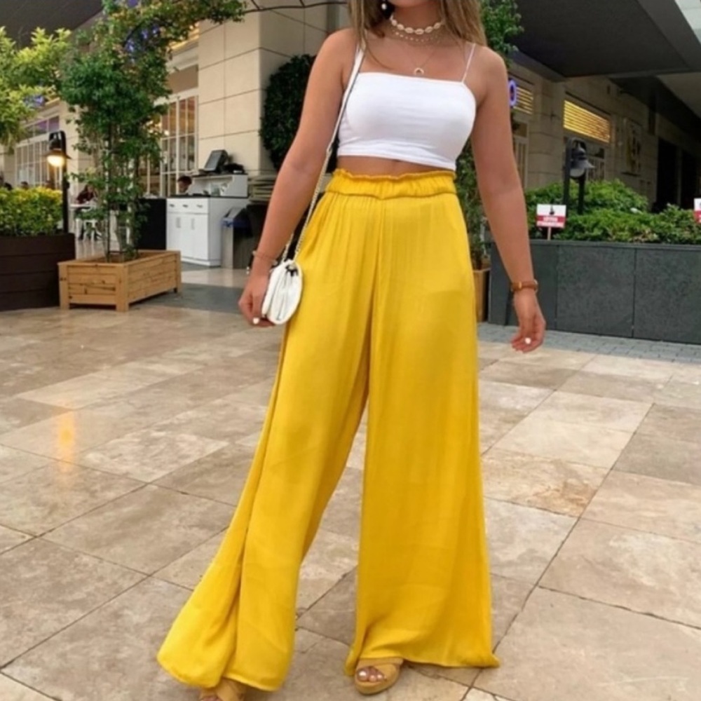 Zara wide leg yellow pants